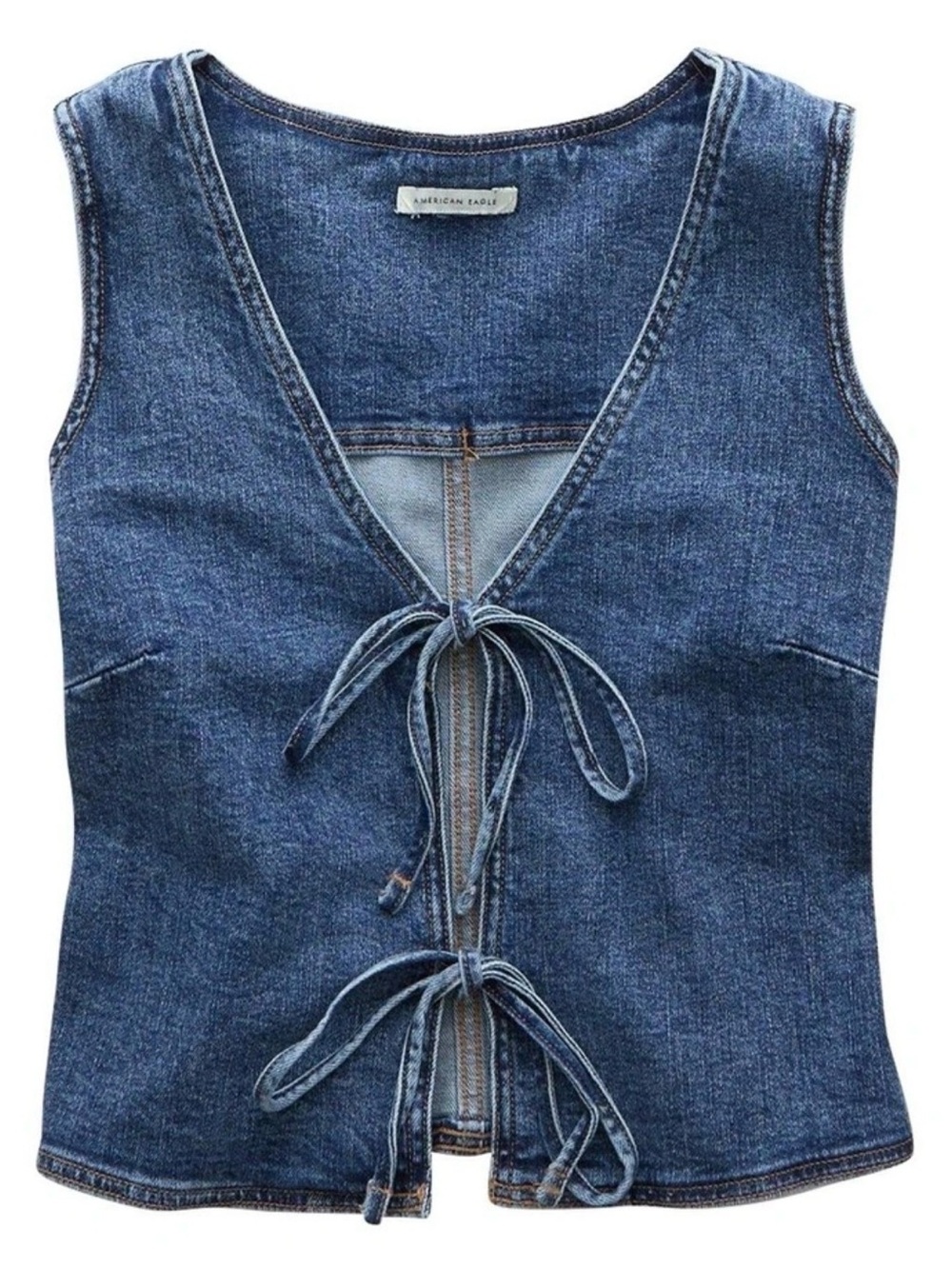 American Eagle Outfitters Blue Denim Tie-Front Tank Top